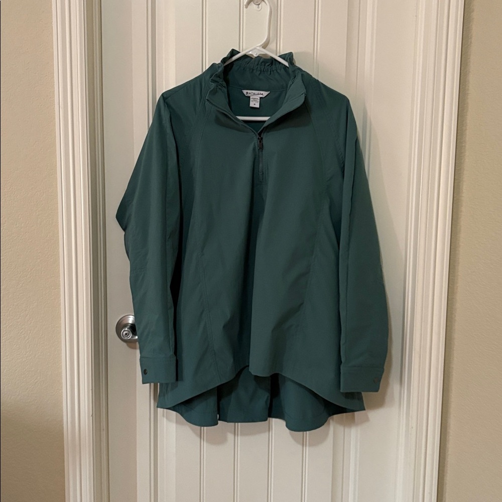 Athleta Advantage Poplin Jacket Deep Ocean Teal Ruffle Collar Swing Size medium